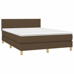 vidaXL cama box spring con colchón LED tela marrón oscuro 140x200 cm