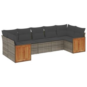 vidaXL set de sofás de jardín 7 piezas con cojines ratán pe gris