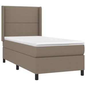 vidaXL cama box spring colchón y luces LED tela gris taupe 90x200 cm
