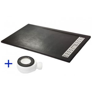 Base de duche premium preta 70x180 resina + válvula + grelha (180x70)
