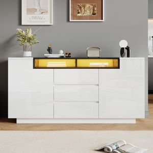 Aparador para sala, 2 portas em forma de l, branco + preto
