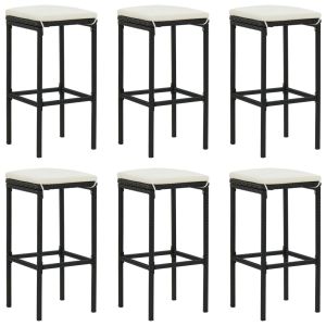 vidaXL taburetes de cocina con cojines 6 uds ratán sintético negro