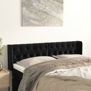 Cabeceira de cama c/ abas veludo 163x16x78/88 cm preto ptob2017