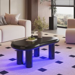 Mesa de centro em nuvem com LED e gaveta preta 40x98x65,5cm