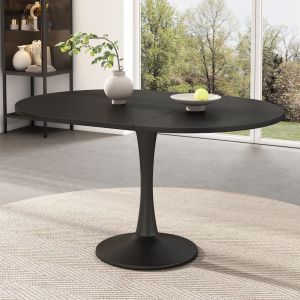 Mesa de jantar extensível oval mdf preto 75x140x100cm
