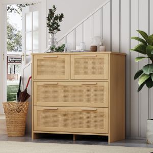Cómoda de vime natural 4 gavetas 80x80x38cm