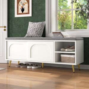 Banco sapateira com arrumação branco 49x121x35cm