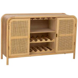 Aparador madeira e rattan marrom 130x39x80h cm