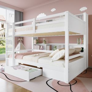 Beliche infantil 90x200cm com arrumação madeira – branco