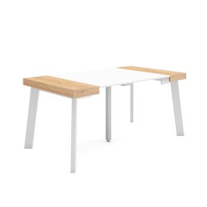 Mesa extensível, 160x90x73cm, carvalho e branco, pés de madeira rf3129