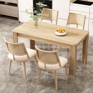 Conjunto de 4 cadeiras de jantar em rattan com assento pu bege