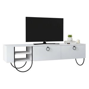 Móvel porta tv adige, prateleira, madeira branca 150x36x44h cm