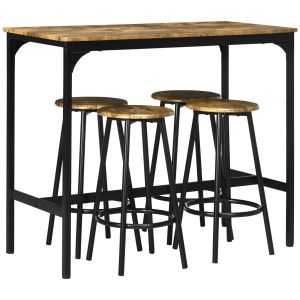 Conjunto de mesa alta com 4 bancos em mdf castanho estilo industrial