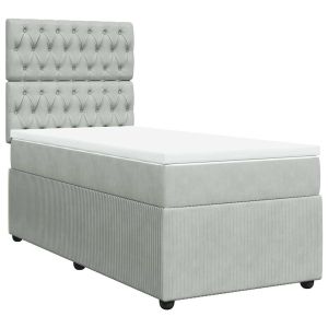 vidaXL cama box spring con colchón terciopelo gris claro 100x200 cm