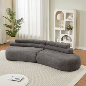 Sofá modular curvo em chenille cinzento antracite 3 lugares sem braços