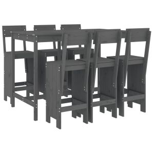 vidaXL set de mesa y taburetes altos jardín 7 piezas madera pino gris