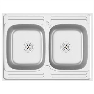 Lava-louça cozinha + cuba dupla 800x600x155mm aço inox prateado