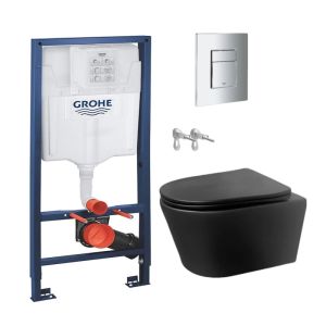 Pack cisterna grohe e pulsador cromado brilhante com wc lia preto aqua