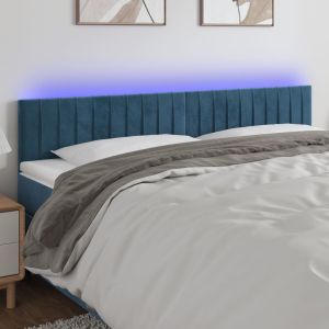 Cabeceira de cama c/ luzes LED veludo 160x5x78/88cm azul-escuro