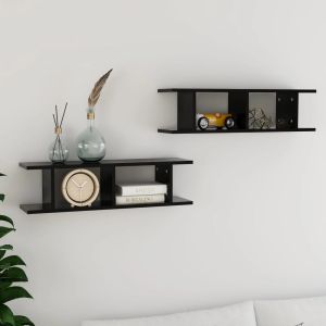 Estantes de parede 2 pcs 78x18x20 cm deriv. Madeira preto