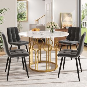 Conjunto mesa de jantar redonda 5 peças 100cm com 4 cadeiras veludo