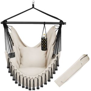Cadeira coLGante bohemia almofadas gruesos, carga de 150 kg e bolsa, bege