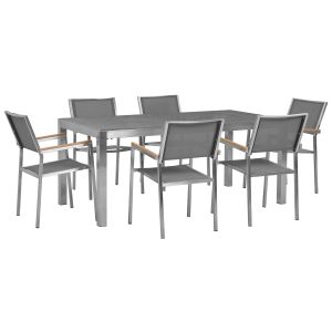 Conjunto de refeição de jardim 6 lugares grosseto granito polido cinzento