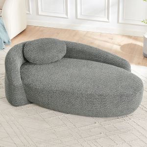 Sofá minimalista em tecido teddy cinzento escuro com almofada