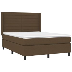 vidaXL cama box spring con colchón tela marrón oscuro 140x190 cm