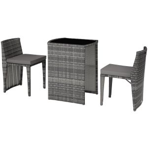 Conjunto de rattan e alumínio dobrável para dos pessoas, cinzento
