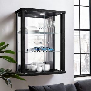 K-möbel armário suspenso cristal preto (80x60x25 cm) com LED e espelho