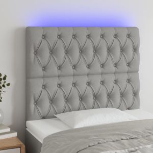 Cabeceira cama c/ luzes LED tecido 90x7x118/128cm cinza-claro ptob8004
