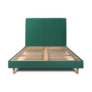 Cama de 135x190 cm com cabeceira estofada - tecido de veludo - verde
