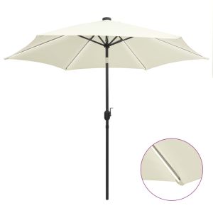 Guarda-sol jardim luzes LED/poste alumínio 300 cm branco areia ergft4113