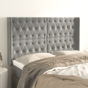 Cabeceira cama c/ abas veludo 163x16x118/128 cm cinzento-claro ptob2852