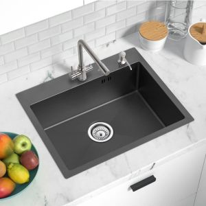 Pia de cozinha auralum 1 tigela 55x45x18,5cm pia preta em aço inoxidável 20