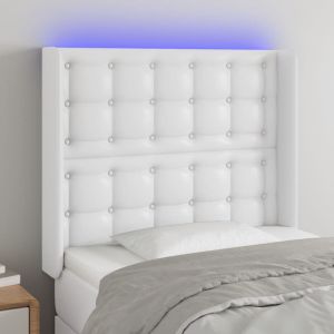 Cabeceira cama c/ LED couro artificial 103x16x118/128 cm branco