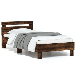 Cama c/ cabeceira/luzes LED 75x190 cm carvalho fumado seaw4456