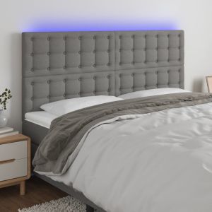Cabeceira de cama c/ LED tecido 160x5x118/128 cm cinza-escuro ptob2700