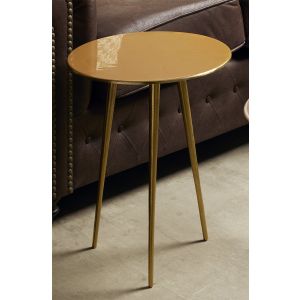 Mesa lateral cor mostarda com 3 detalhes dourados, 40x40x50cm