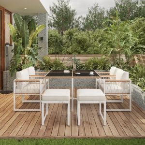 Conjunto de jardim para 6 pessoas mesa 117x117cm preto branco