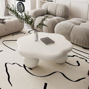 Mesa de centro nuvem em mdf creme 35x80x80cm