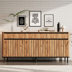 Aparador natural com 3 gavetas e 3 portas 73x160x40cm