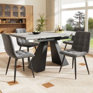 Conjunto mesa e cadeiras jantar extensível 4 lugares preto cinzento mdf