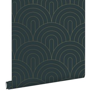 Estahome papel de parede motivo art deco azul escuro 53 cm x 10.05 m
