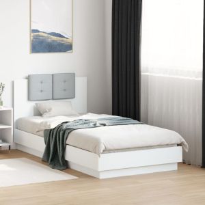 Cama com cabeceira e luzes LED 75x190 cm branco seaw1529