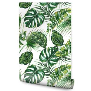 Papel de parede monstera exotic leaves sala de estar