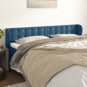 Cabeceira de cama c/ abas veludo 183x23x78/88cm azul-escuro ptob2039