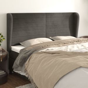 Cabeceira cama c/ abas veludo 183x23x118/128 cm cinzento-escuro ptob5157