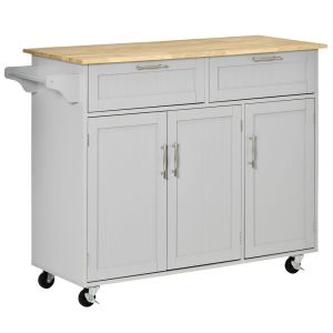 Carrinho de cozinha 121x46x91cm mdf e madeira de borracha color gris Homcom